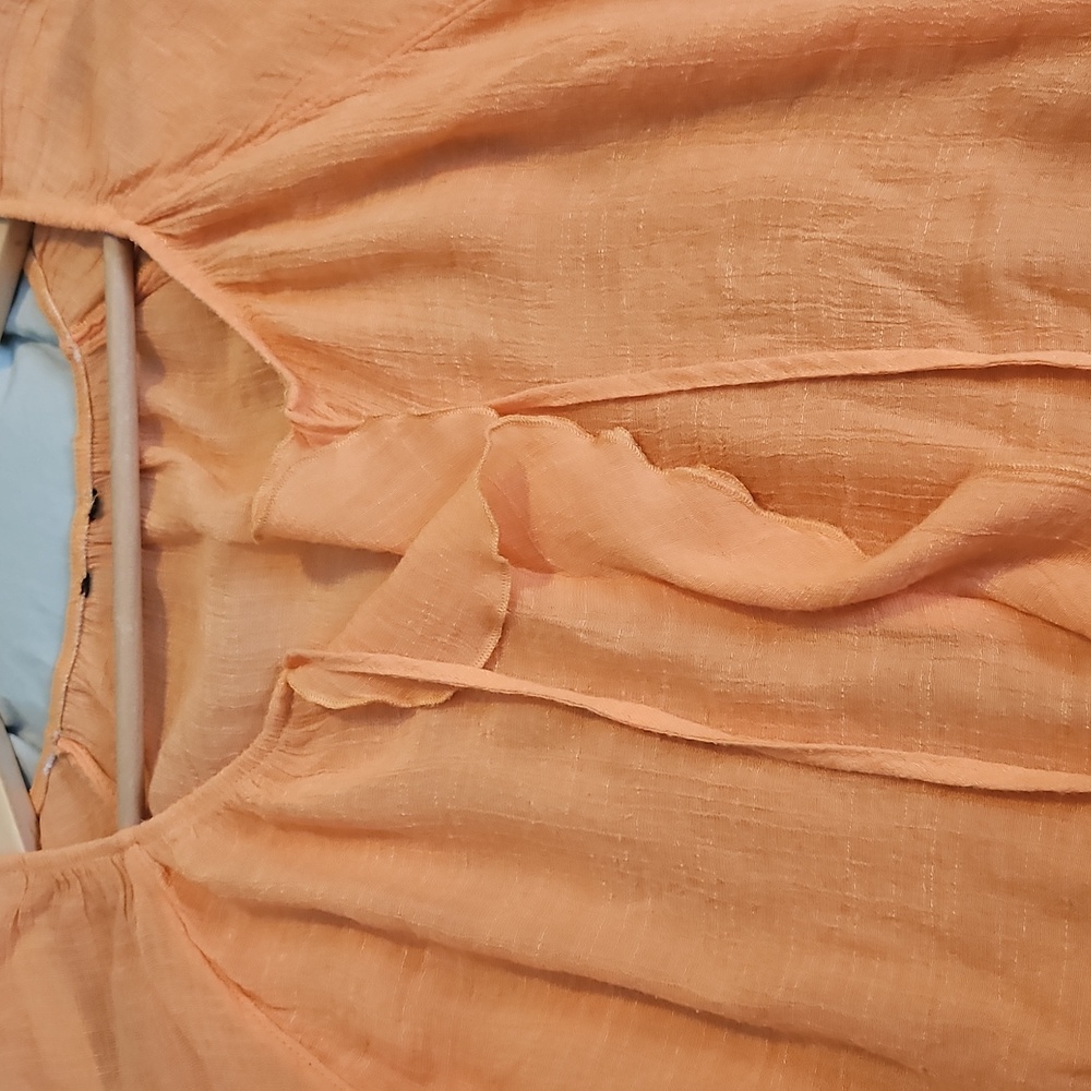 Women's Peach Linen Ruffle Top - Picture 3 of 3